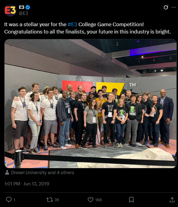 E3 College Game Competition finalist teams posing for a photo